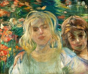 Zwei Madchen (preliminary Study For Blumenbekranzte Madchen) by Dora Hitz