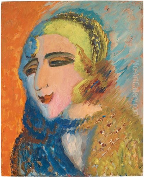 Flickhuvud I Gul Mossa (girl Head In Yellow Hat) - view 1