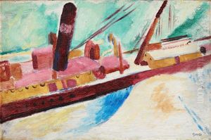 Red Boat - View From The Studio Towards Stadsgardskajen by Sigrid Hjerten