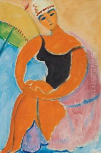 Berthe Med Gult Parasoll (berthe With Yellow Parasol) by Sigrid Hjerten