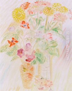 Blomsterstilleben Med Zinnior Och Anemoner Blomsterstilleben Med Zinnior Och Anemoner