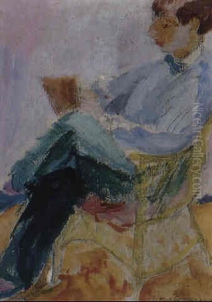Portratt Av Isaac Grunewald Lasande - view 1