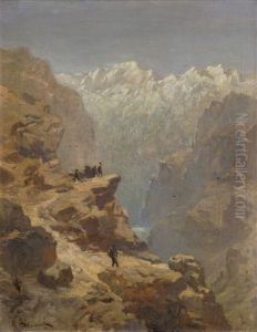 Gebirgsmassiv Mit Bergsteigern Auf Einem Felsvorsprung by Anton Hlavacek