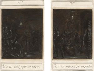 Two Scenes From The Passion: The Kiss Of Judas, And The Mocking Of Christ by Dirck Barendsz.