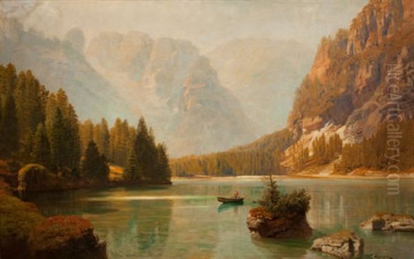 Canoeing On A Mountain Lake - view 1
