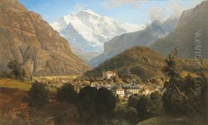 Blick Auf Interlaken, Im Hintergrund Die Jungfrau