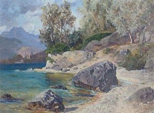 Lake View With Rocky Foreground by Anton Hlavacek