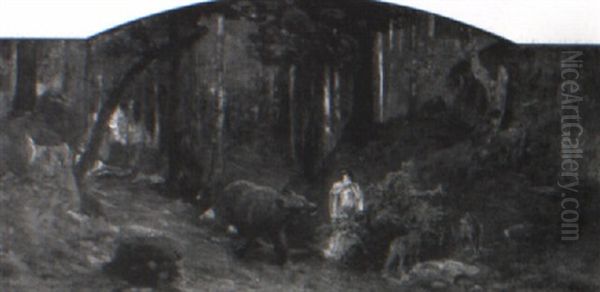 A Maiden Visited By A Bear And Two Wolves In The Woods - view 1