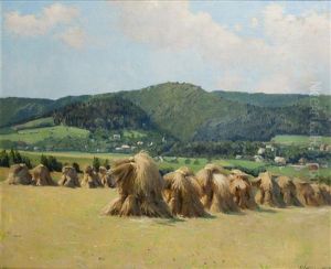 Landschaft Mit Garben by Oldrich Hlavsa