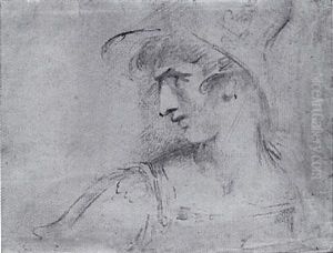 Head Of A Soldier In Antique Armour by Prince (le) Hoare