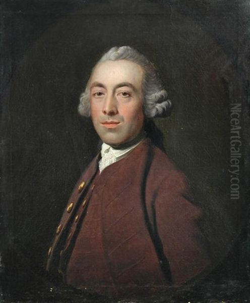 Portrait Of A Gentleman, In A White Lace Stock, Maroon Coat And Powdered Wig - view 1