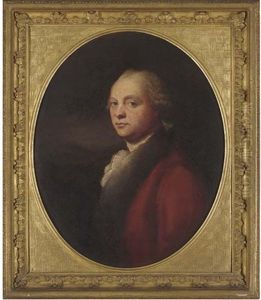Portrait Of A Gentleman In A Red Gown With A Fur Collar And White Shirt