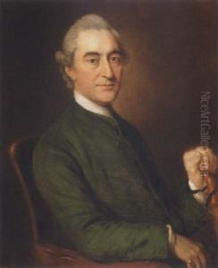 Portrait Of George Burges Wearing A Green Coat And Holding A Walking Stick In His Left Hand