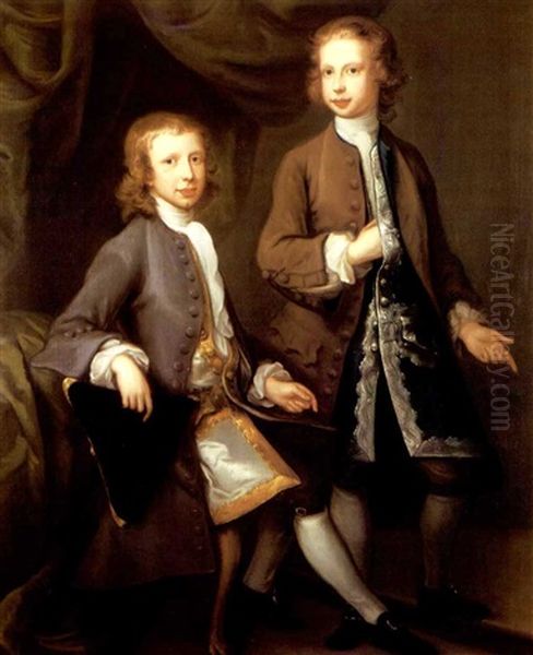 Portrait Of Thomas And George Parker Wearing A Grey And Brown Coat Respectively - view 1