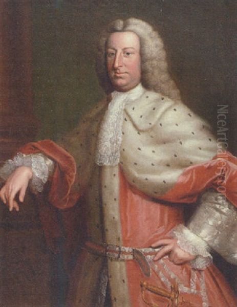 Portrait Of A Gentleman (henry Tenth, Lord Teynham?) In A Red Velvet And Fur Cloak And A Wig - view 1