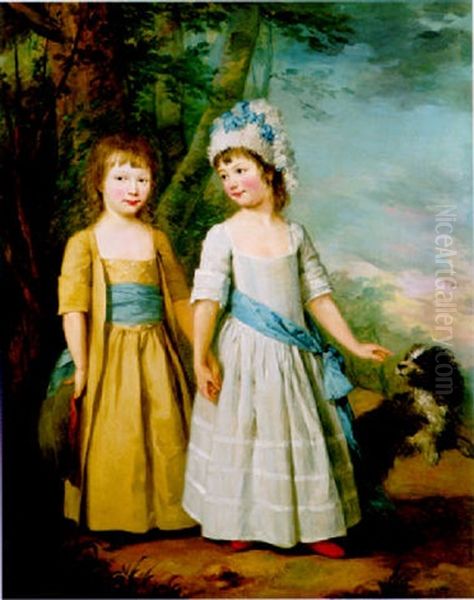 Portrait Of Elizabeth And Thomas Trower In A Landscape, He In Light Brown Robes, She In A White Dress And Hat - view 1