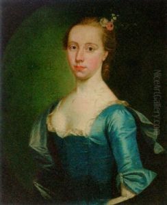Portrait Of Anne Evans Vowell, Nee Hamilton, In A Blue Dress With A Lace Collar And Blue Wrap
