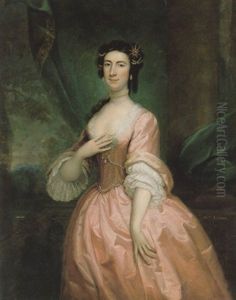 Portrait Of Mrs. Charlotte Charke, (nee Cibber), Wearing A Pink Dress, Edged With Lace