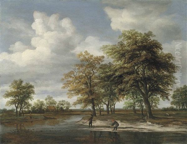 A River Landscape With Fishermen - view 1
