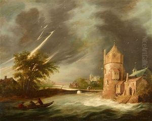 Stormy River Landscape With A Tower
