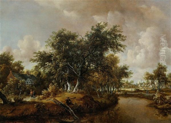 Woodland Landscape With River, With A House, Passers-by And An Angler - view 1
