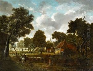 Watermill And Village In A Wooded Landscape Watermill And Village In A Wooded Landscape