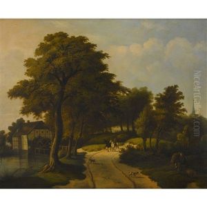 Landschaft Mit Muhle Und Reiterpaar by Meindert Hobbema