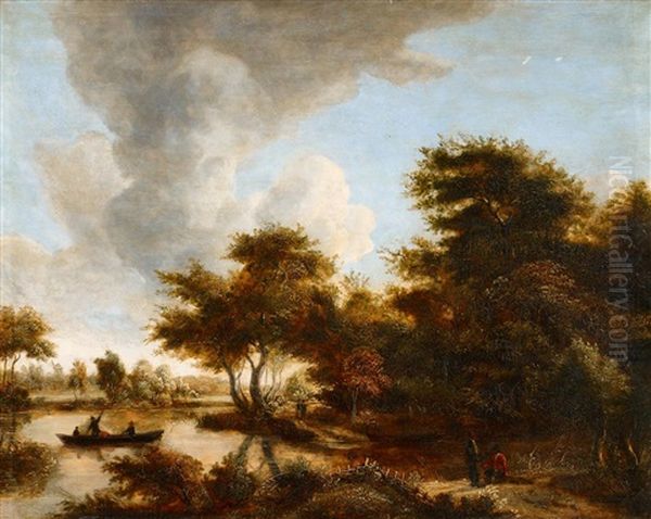 Flusslandschaft Mit Fahrboot - view 1