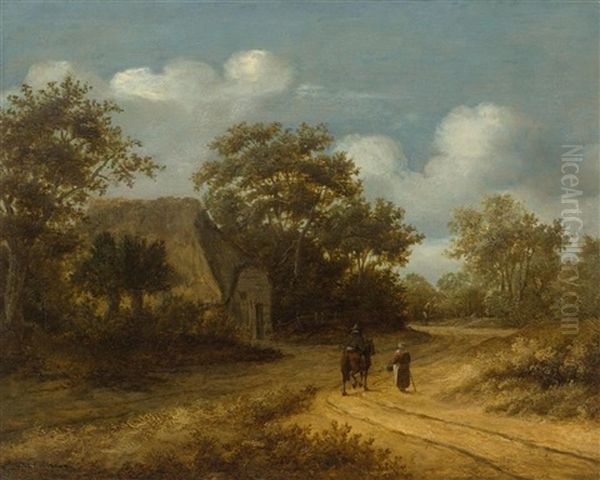 Cottage With Passers-by In A Wooded Landscape - view 1