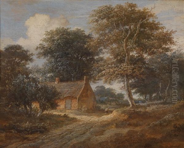 Baumbestandene Landschaft Mit Einer Bauernkate - view 1