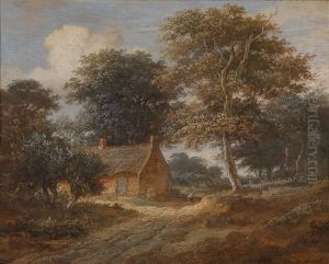 Baumbestandene Landschaft Mit Einer Bauernkate by Meindert Hobbema