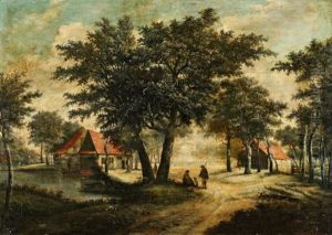Le Repos Des Chasseurs Pres D'un Moulin (in 3 Parts) by Meindert Hobbema