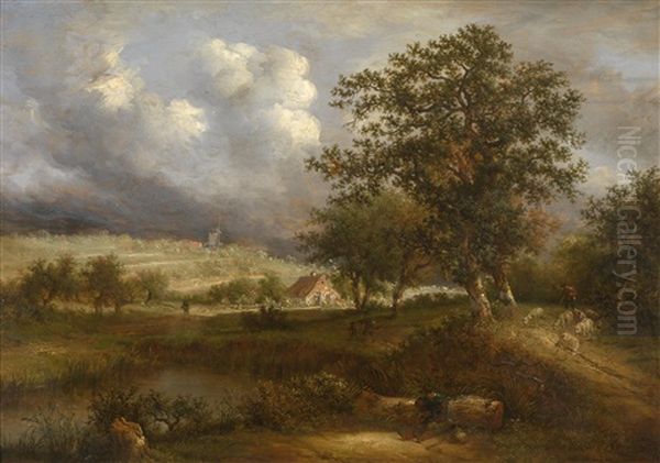 Landschaft Mit Hirten Und Ihrer Herde An Einem Teich - view 1