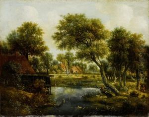 Baumreiche Landschaft Mit Wassermuhle by Meindert Hobbema