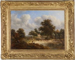 Eine Landschaft Mit Einem Dorf Im Hintergrund by Meindert Hobbema