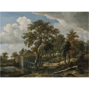 Summer Landscape With A Watermill by Meindert Hobbema