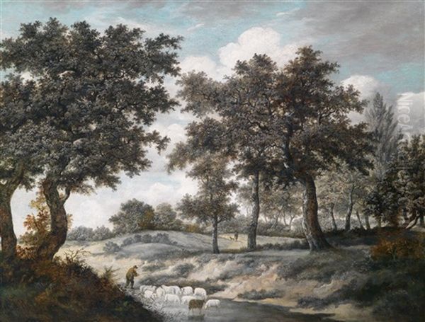 Ein Schafer Trankt Seine Herde In Einer Furt - view 1