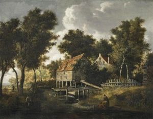 Wassermuhle Am Waldesrand. Vorn Einige Fischer Am Muhlteich by Meindert Hobbema