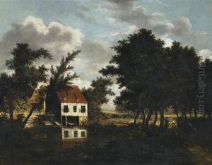 Hollandische Kanallandschaft Mit Fischerkate. Vorn Am Waldesrand Jager Mit Ihren Hunden by Meindert Hobbema