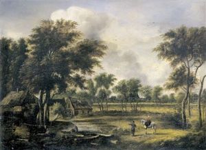 Landschaft Mit Bauernhausern Und Weiher by Meindert Hobbema