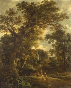 Woodland Clearing With Herders, Livestock And Cottage by Meindert Hobbema