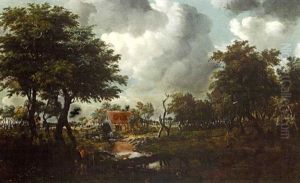 Baumlandschaft Mit Bauernhausern by Meindert Hobbema