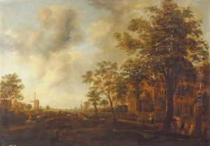 Berger Avec Son Troupeau Arrivant Au Village by Meindert Hobbema