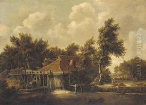 Figures By A Water Mill by Meindert Hobbema