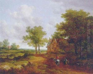 A Traveller Conversing With A Peasant Woman On A Track By An Inn