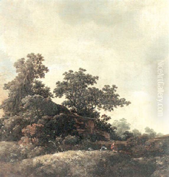 A Landscape With Cottage And Two Figures - view 1