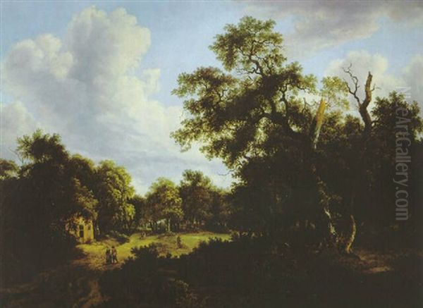 Grose Waldlandschaft Mit Einem Bauernhaus Und Reisenden - view 1