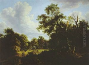 Grose Waldlandschaft Mit Einem Bauernhaus Und Reisenden by Meindert Hobbema