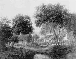Wooded Landscape With Cottages By A Stream by Meindert Hobbema
