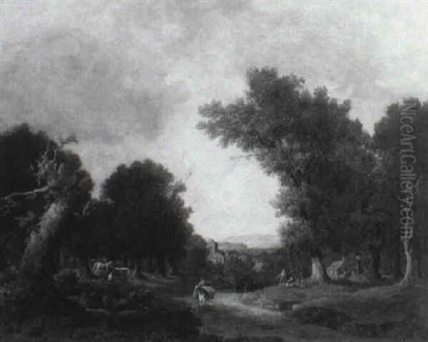 A Wooded Landscape With Travellers Resting On A Path - view 1